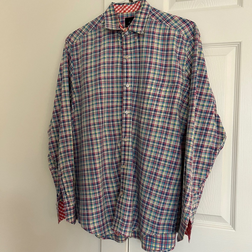 Tailorbyrd Collection‎ Plaid Button Down Cotton Shirt Mens Large Multi Color